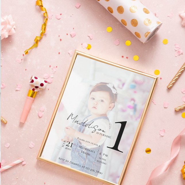 Minimalistisk två foto-barn första Födelsedagsfest Inbjudningar (Minimalist Two Photo Kids First Birthday Party Invitation
)