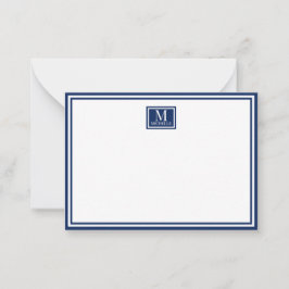Minimalistisk två ramar monogram namn marinblå anteckningskort