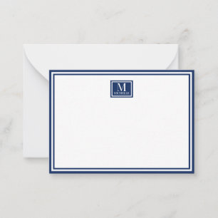 Minimalistisk två ramar monogram namn marinblå anteckningskort