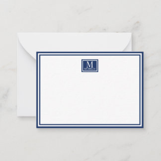 Minimalistisk två ramar monogram namn marinblå anteckningskort