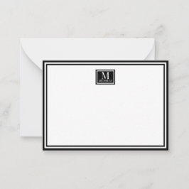 Minimalistisk tvåkantig monogramnamn svart anteckningskort