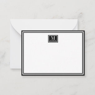 Minimalistisk tvåkantig monogramnamn svart anteckningskort