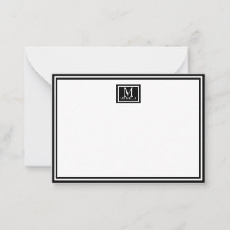 Minimalistisk tvåkantig monogramnamn svart anteckningskort