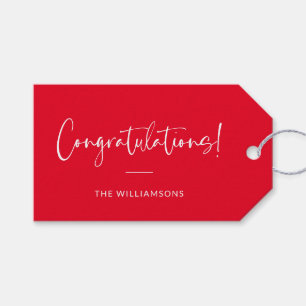 Minimalistisk typografi anpassad röd gratulation presentetikett