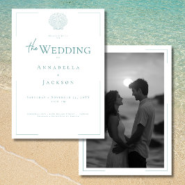 Minimalistisk typografi Aqua Vit Skal Foto Bröllop Inbjudningar