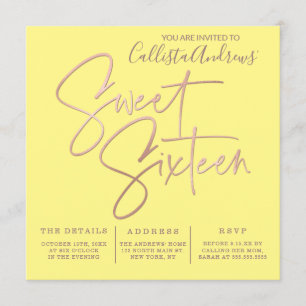 Minimalistisk typografi av Gul ros Guld 16 Inbjudningar