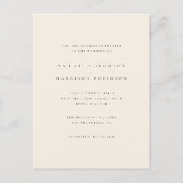 Minimalistisk typografi  & Cream Bröllop Inbjudan Vykort