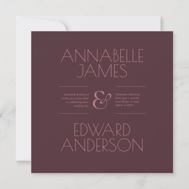 Minimalistisk typografi Elegant Burgunderröd Bröll Inbjudningar (Framsida)