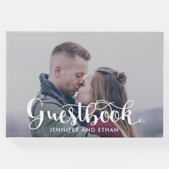 Minimalistisk typografi Foto Bröllop Guestbook Gästböcker (Framsida)