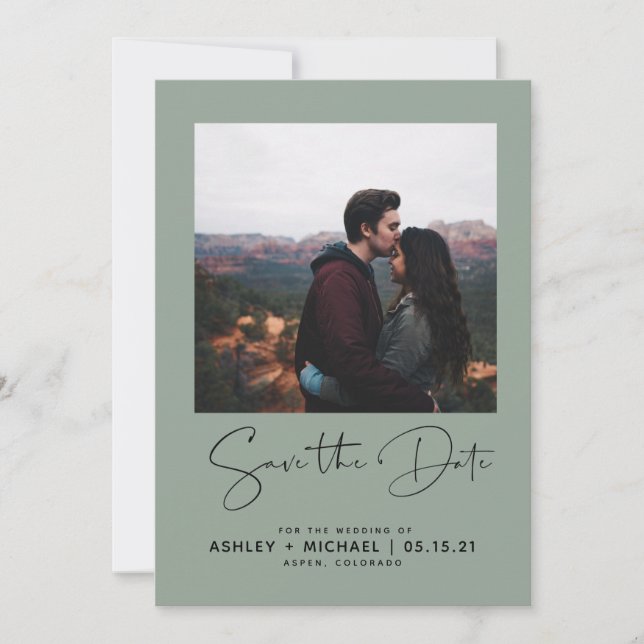 Minimalistisk typografi-Grönt Foto Spara datum Datumet (Framsida)