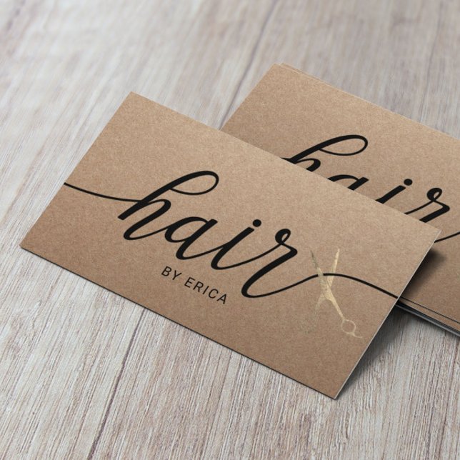 Minimalistisk typografi Hair Salon Rustic Kraft Visitkort (Skapare uppladdad)