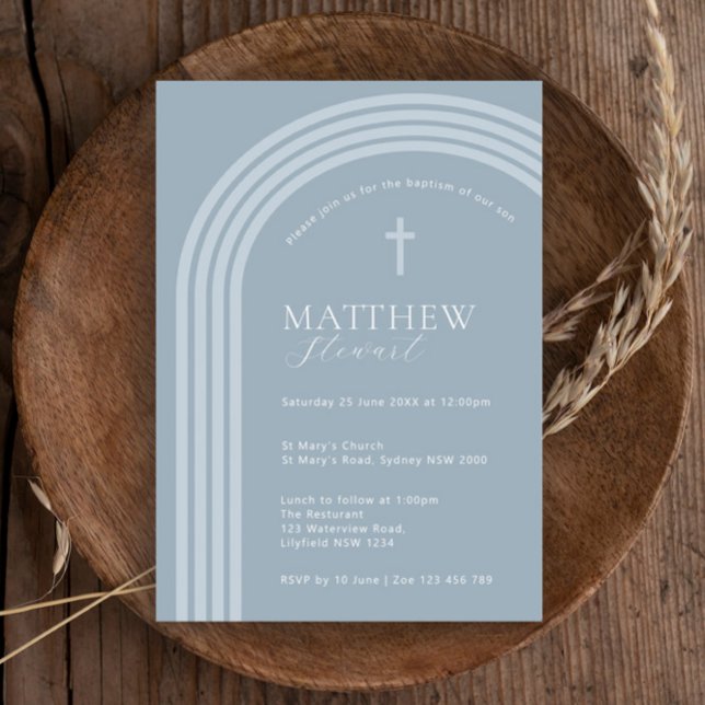 Minimalistisk typografi, halv bågblå baptism inbjudningar (Skapare uppladdad)