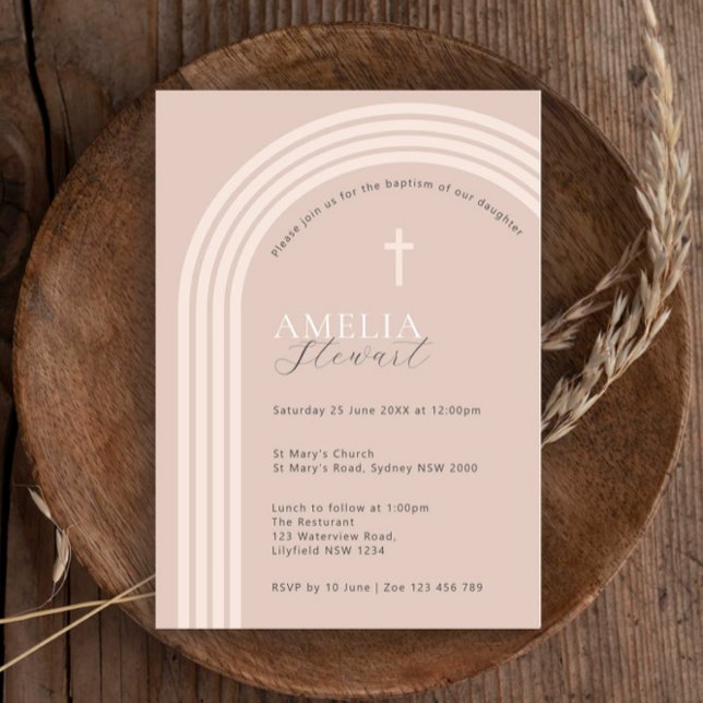 Minimalistisk typografi, halv båge baptism inbjudningar (Skapare uppladdad)