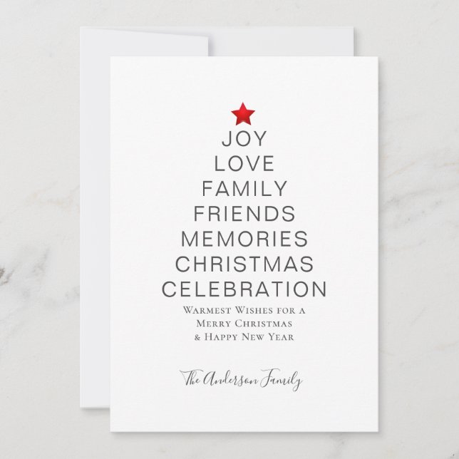 Minimalistisk typografi Julgran Red Julkort (Framsida)
