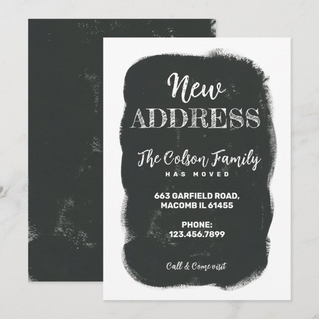 Minimalistisk typografi - kalkboard - ny Flytta i  Meddelande (Fram/baksida)