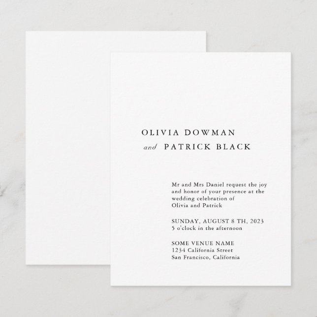 Minimalistisk typografi klassisk enkel Bröllop Inbjudningar (Fram/baksida)