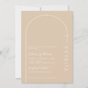 Minimalistisk typografi kor beige arch baptism inbjudningar
