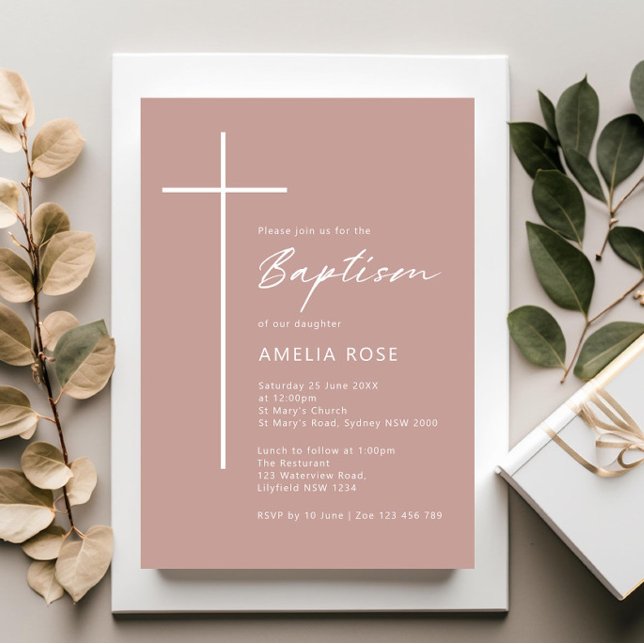 Minimalistisk typografi kor ro rosa-baptism inbjudningar (Skapare uppladdad)