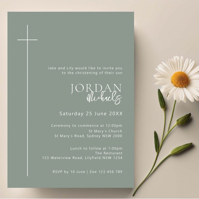 Minimalistisk typografi kor-sage-baptism inbjudningar (Skapare uppladdad)