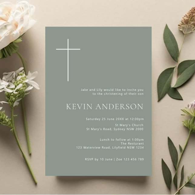 Minimalistisk typografi kor-sage-baptism inbjudningar (Skapare uppladdad)
