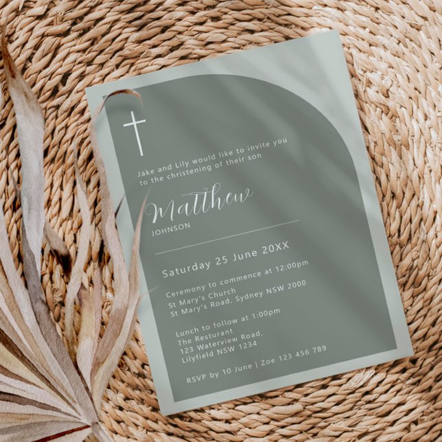 Minimalistisk typografi korsbåge dop inbjudningar (Skapare uppladdad)