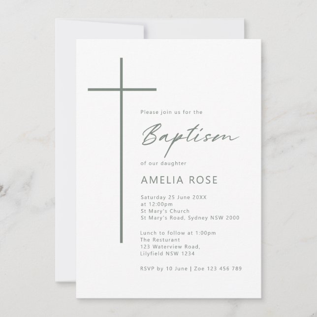 Minimalistisk typografi korsdop inbjudningar (Framsida)