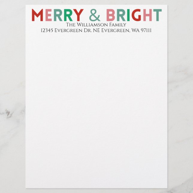 Minimalistisk typografi Modern Merry & Bright Namn Brevhuvud (Framsida)