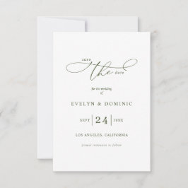 Minimalistisk typografi Olivgrön bröllopsinbjudan Spara Datumet