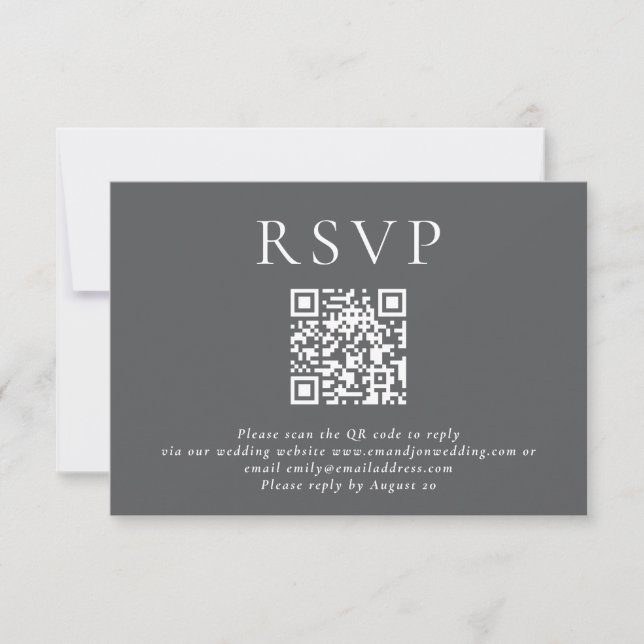 Minimalistisk typografi QR-kod Bröllop Grått OSA Kort (Framsida)