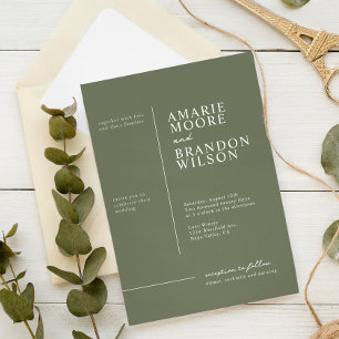Minimalistisk typografi Sage Green bröllopsinbjuda Inbjudningar