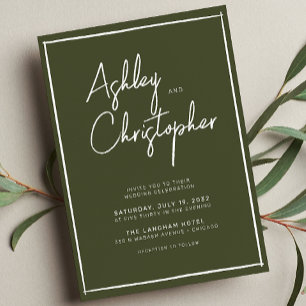 Minimalistisk typografi-skript Mörk Olive Bröllop Inbjudningar