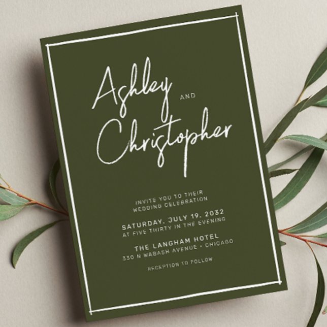 Minimalistisk typografi-skript Mörk Olive Bröllop Inbjudningar (Skapare uppladdad)