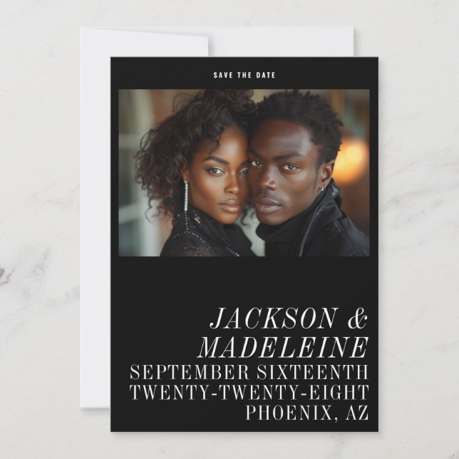 Minimalistisk typografi - svart foto Bröllop Spara Datumet (Framsida)
