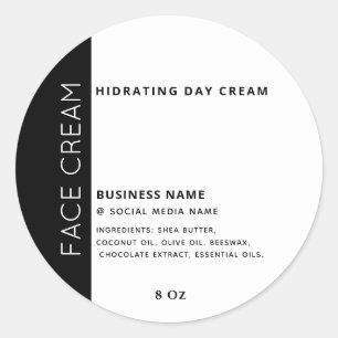 Minimalistisk typografi svart vit ansiktskräm runt klistermärke