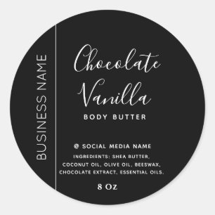 Minimalistisk typografi svart vit produkt runt klistermärke