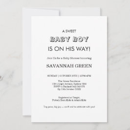 Minimalistisk Typsnittsdesign för Baby Boy Shower Inbjudningar