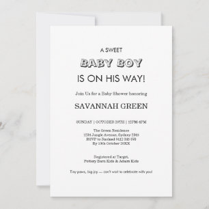 Minimalistisk Typsnittsdesign för Baby Boy Shower Inbjudningar