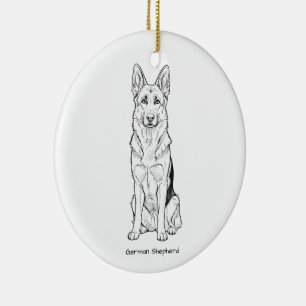 Minimalistisk tysk schäferhund linjärt konstverk julgransprydnad keramik
