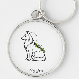Minimalistisk tysk shepherd anpassat namn silverpl rund silverfärgad nyckelring