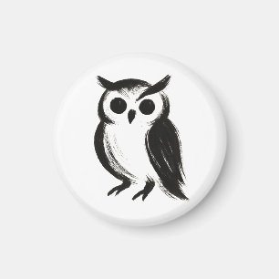 Minimalistisk Uggla – Bläckpensel Djurillustration Magnet