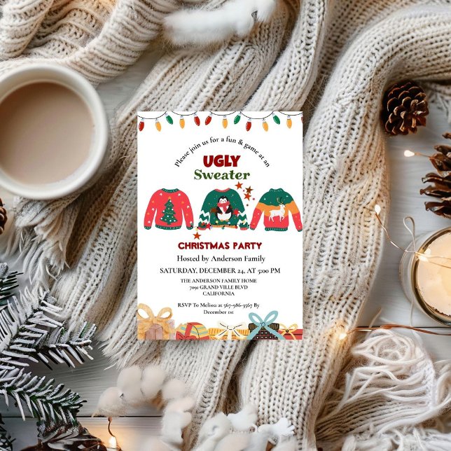 Minimalistisk ugly Sweater christmas party Inbjudningar (Skapare uppladdad)