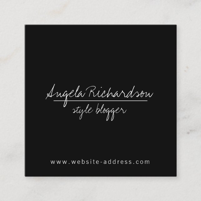 Minimalistisk, unik, handskriven Bloggare svart Fyrkantigt Visitkort (Framsida)