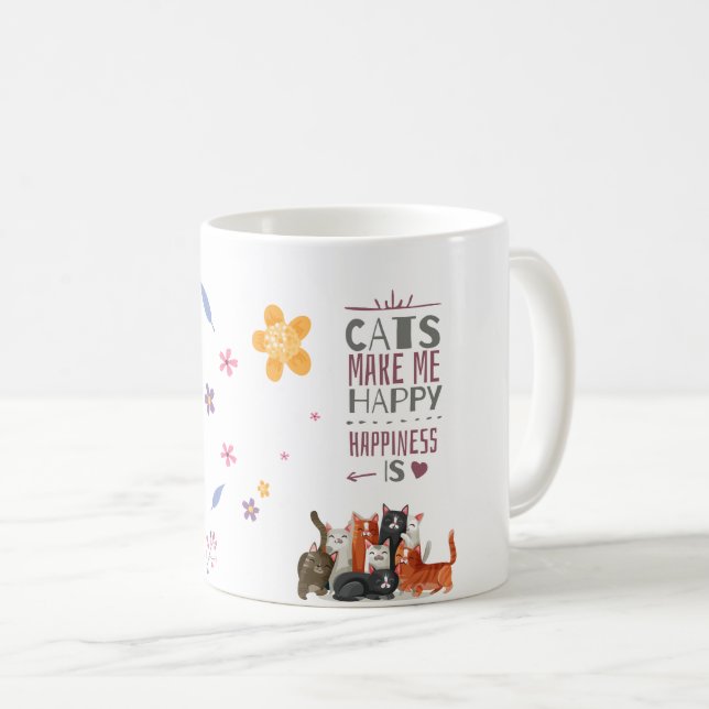 Minimalistisk uppspelningsfull Cat Smiles Cute Ads Kaffemugg (Framsida höger)