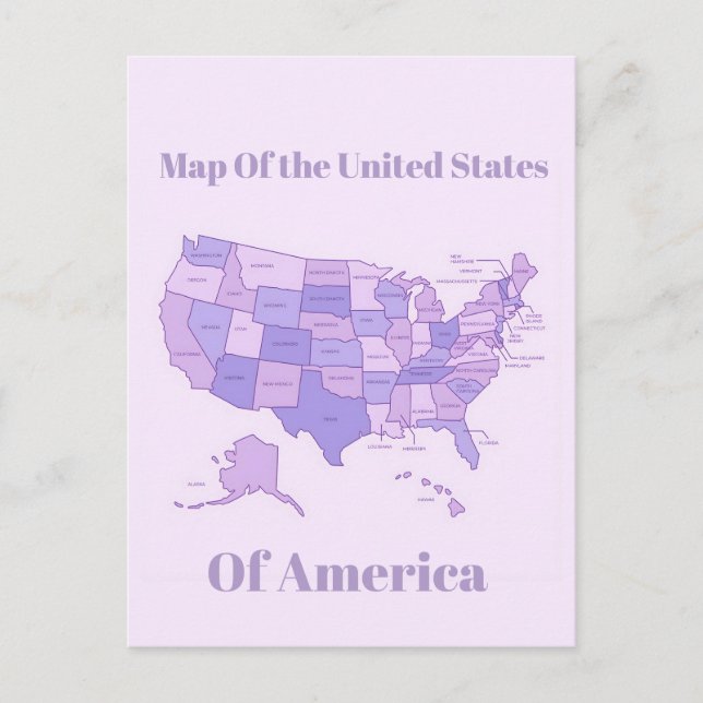 Minimalistisk USA-karta Rosa Lila Konst Vykort (Framsida)