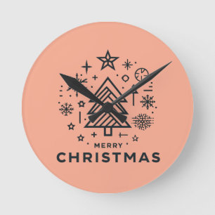 Minimalistisk utformning av Julgran God jul Rund Klocka
