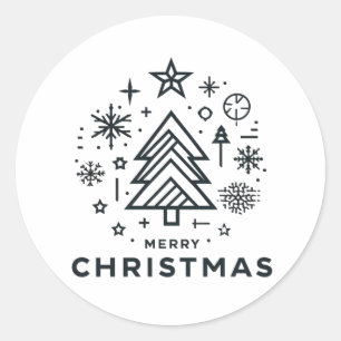 Minimalistisk utformning av Julgran God jul Runt Klistermärke