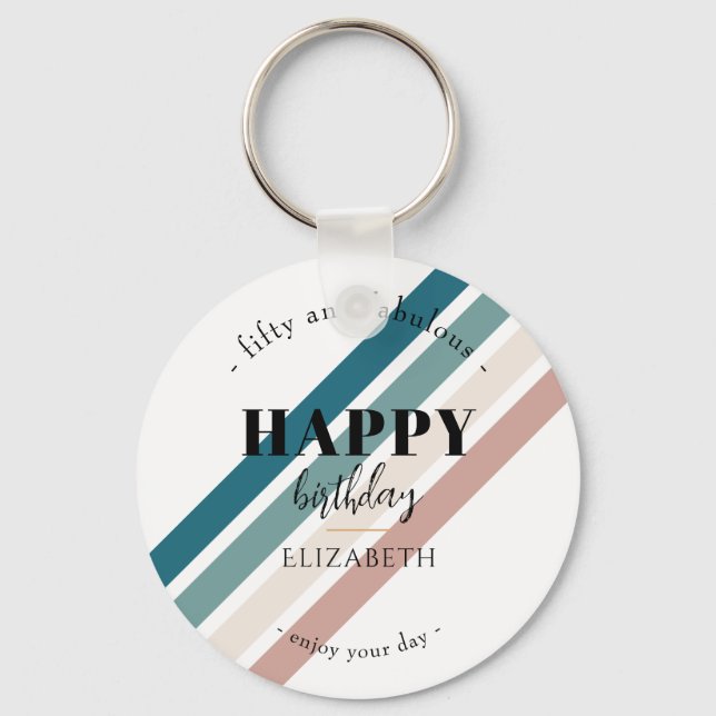 Minimalistisk utformning på födelsedagen i pastel  nyckelring (Framsida)