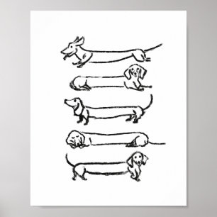 Minimalistisk utskrift av Dachshund Sketch Art Poster