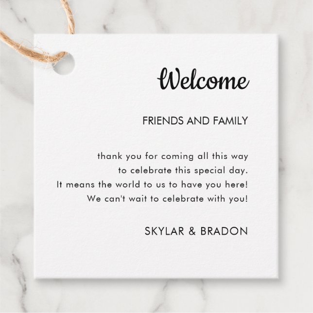 Minimalistisk välkomstgåva från Bröllop Gåvor Etiketter (Framsida)