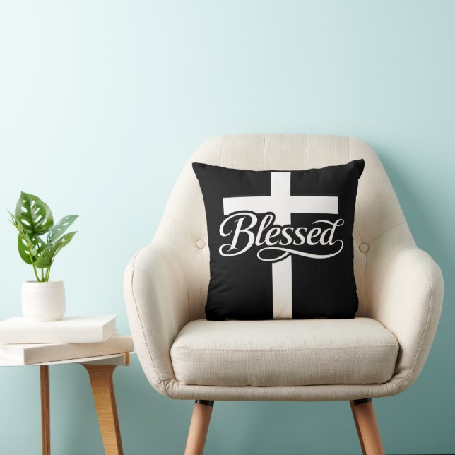 Minimalistisk välsignad kors kristen trosdesign kudde (Stol)